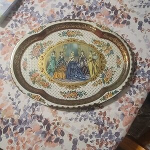 Decorative Oval Serving Platter with Victorian Ladies Scene - Blue, Gold, Brown